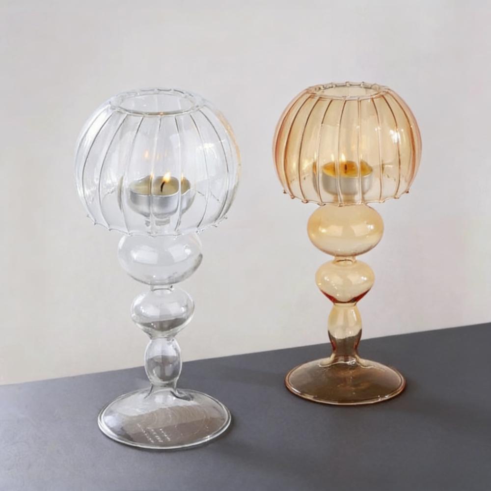 French Style Desk Lamp Shaped Glass Candle Holder Home Wedding Dinning Centerpieces Decoration Glass Tealight Candle Holder