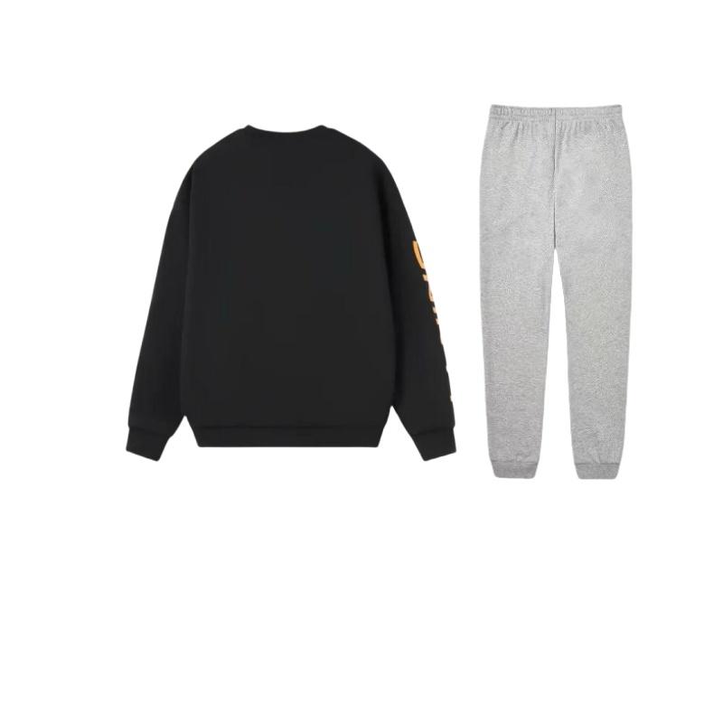 Li Ning Logo Print Warm Fleece Loose Round Neck Pullover Long Sleeve Sweatshirt Comfortable Long Pants Casual Sports Suit AKLTC87-2+AWDRF44-1