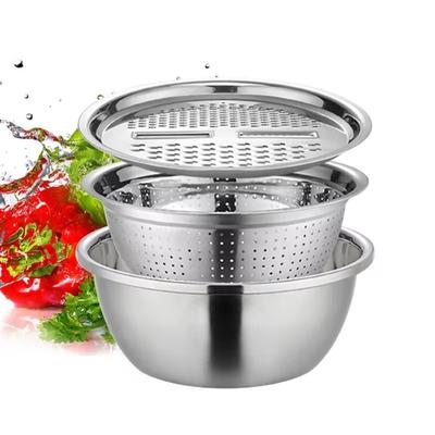 3 In 1 Vegetable Washing Basin Stainless Steel Rice Washing Drain Basket Sink  Kitchen