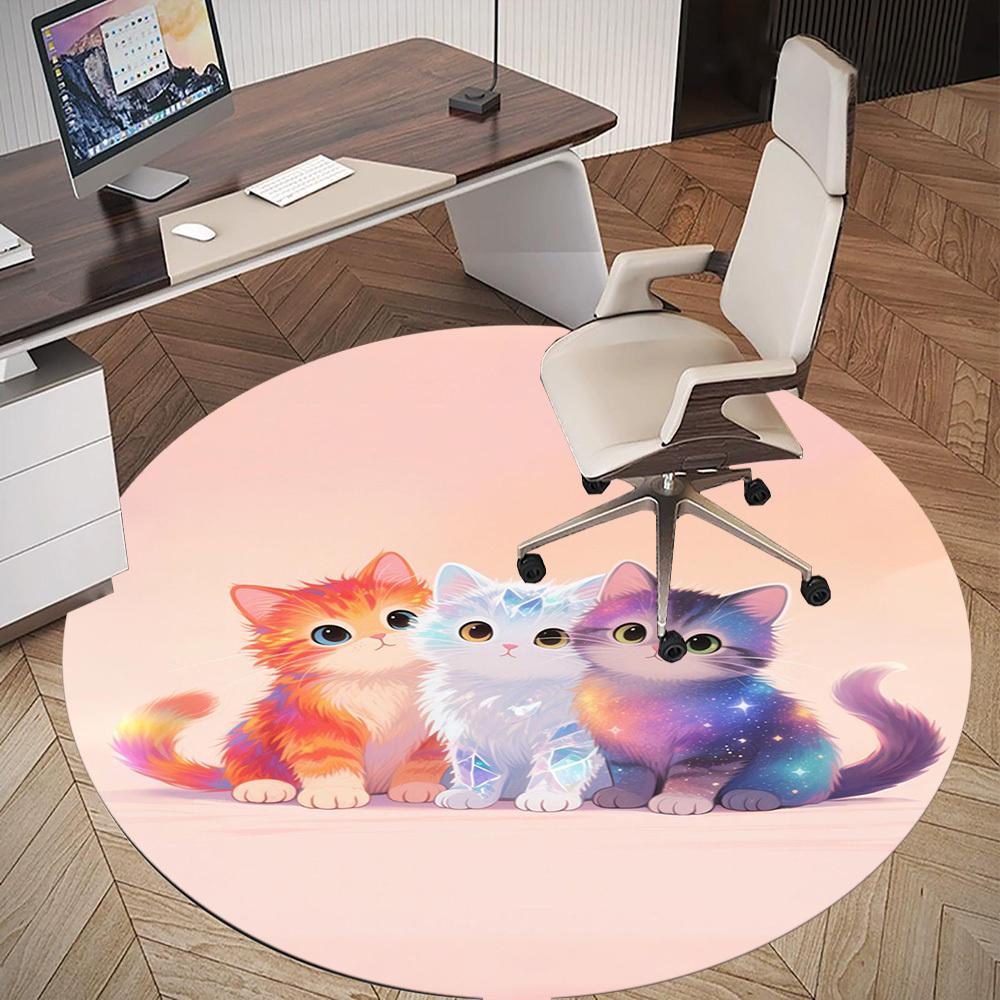 1PC Rainbow Cats Fantasy Round Chair mat Area Rug - Non-Slip, Floor Mat for Office, Bedroom, home decor Christmas Gift c0528029