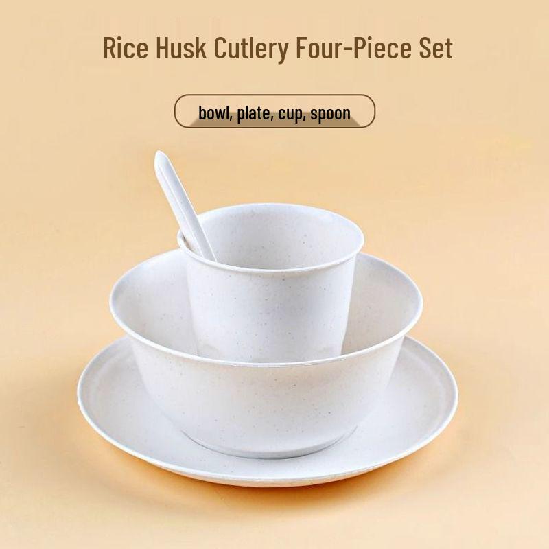 Eco-Friendly Rice Husk Tableware Set: Includes Bowl, Chopsticks, Dinner Plate, Dish, and Paper Plate.