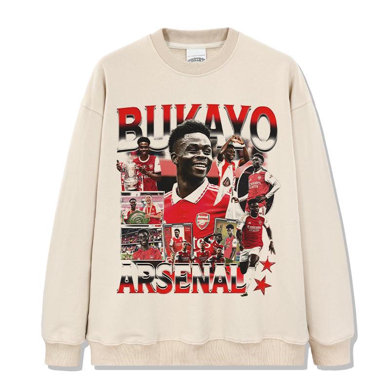 Hooded Sweater Abukayosak T-Shirt Heavy Vintage Bukayo Crew Neck Saka Print Short Sleeve