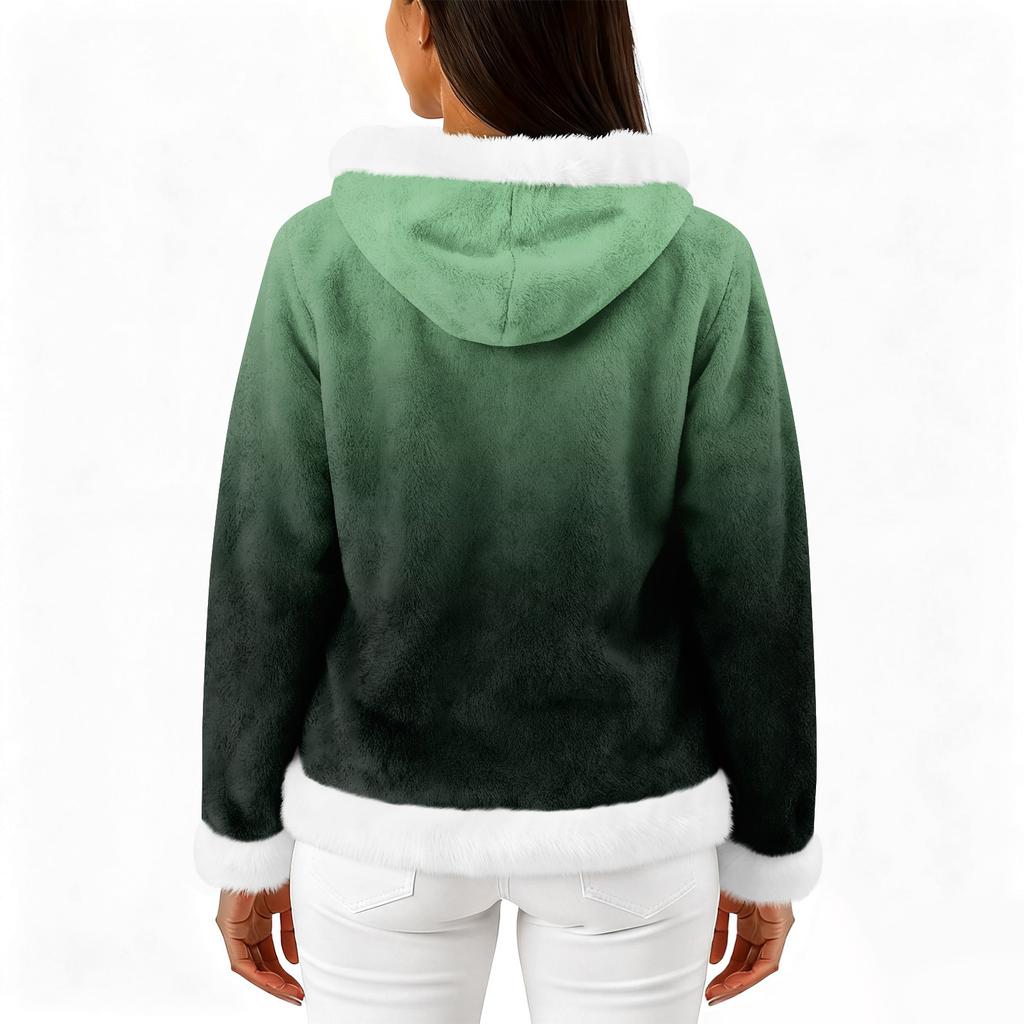 Kvinners avslappede mote langermet fleece hettejakke med glidelås