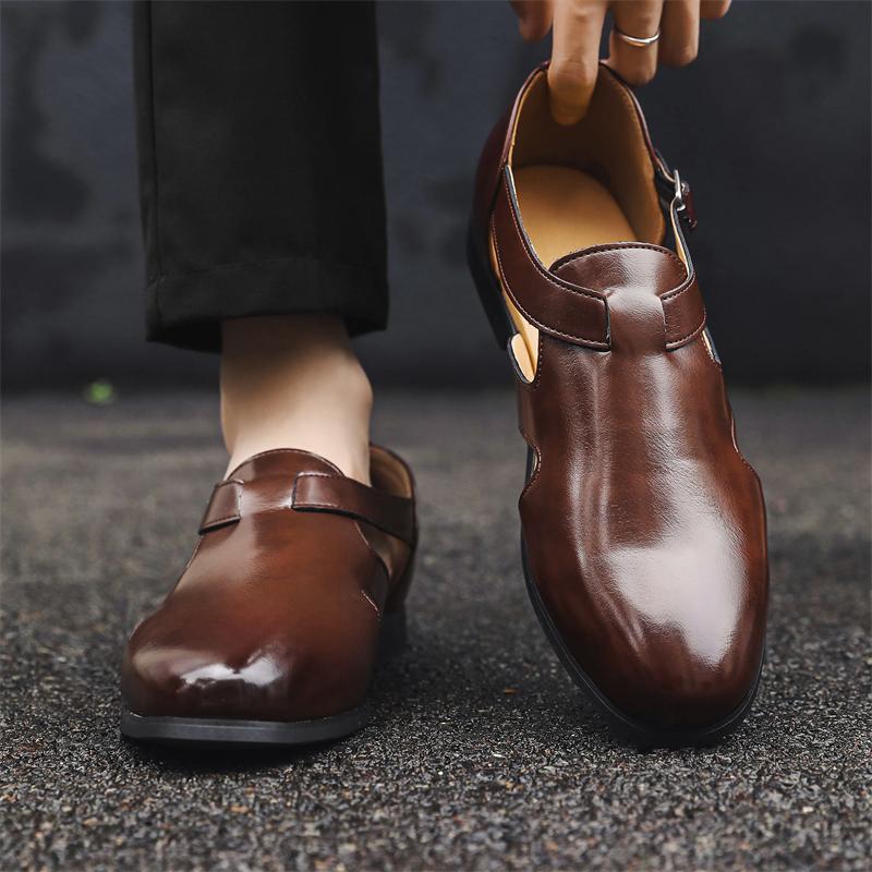 

Men s Leather Toe Sandals Outdoor Walking Shoes Casual Flat Sandals Beach Shoes Fashionable and Versatile Sandals for Summer 46 коричневый