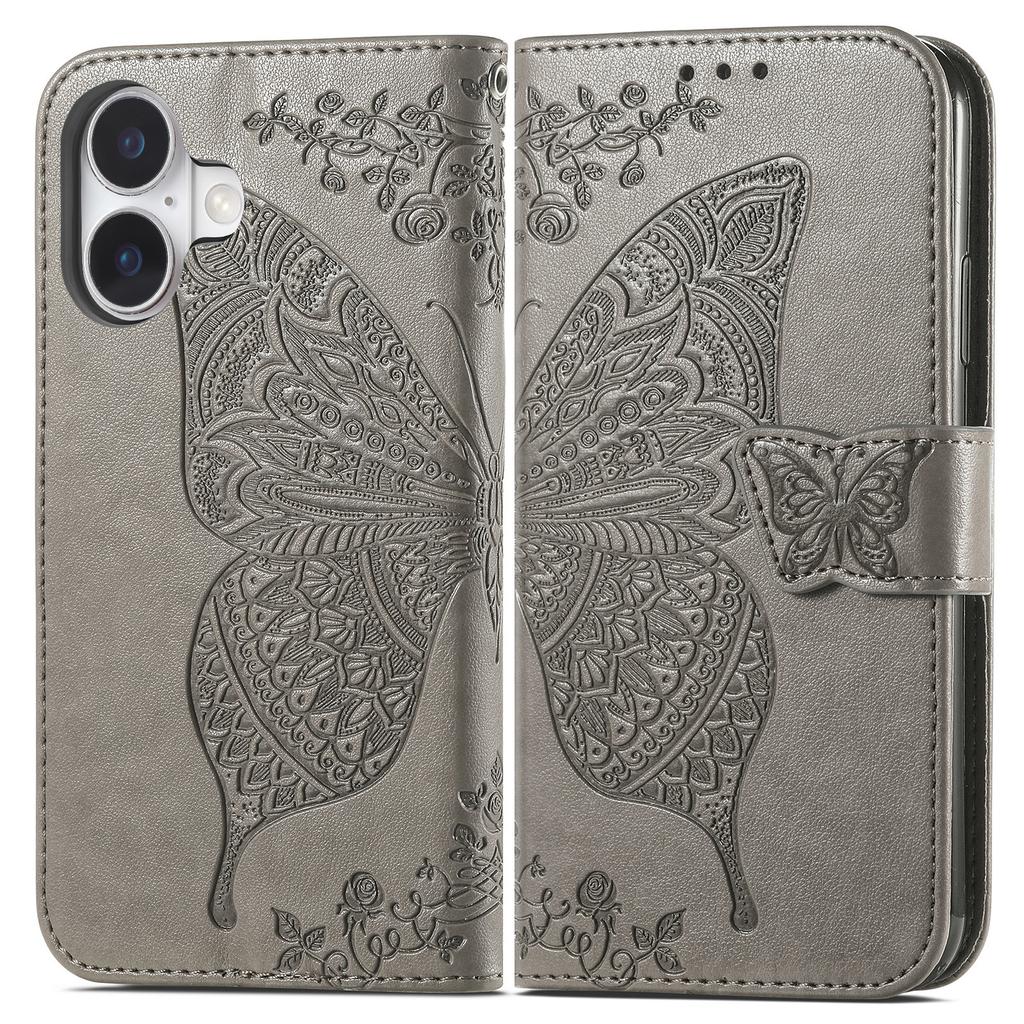 For iPhone 17 Case with Strap Butterfly Pattern PU Leather Wallet Phone Cover