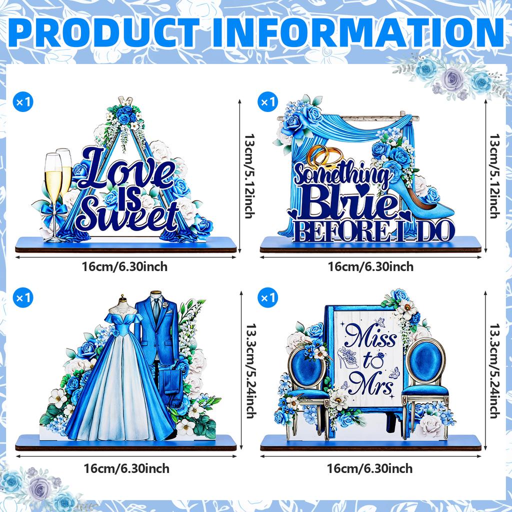 4 Pcs Something Blue Before I Do Bridal Shower Decorations Wooden Table Floral Centerpiece Sign Love Is Sweet Tabletop Backdrop