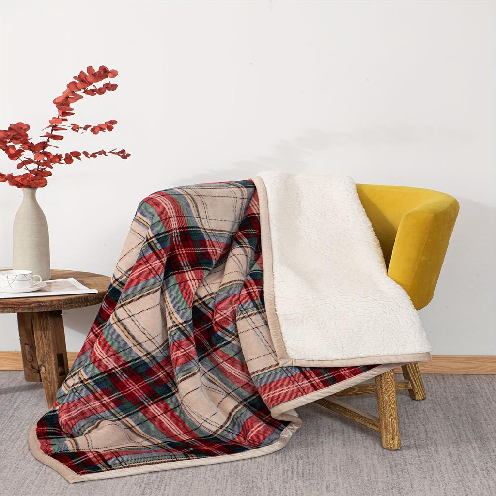 1pc Plaid Sherpa Blanket - Perfect Cozy Decor for Fall & Winter, Ideal Small Gift for Housewarming, Warm Home Essentials