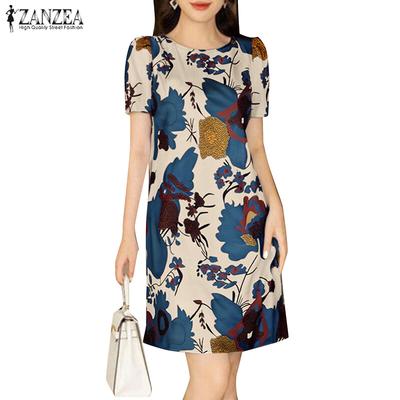 Damen Sommerkleid mit Rundhalsausschnitt und kurzen Ärmeln, lässiger Print