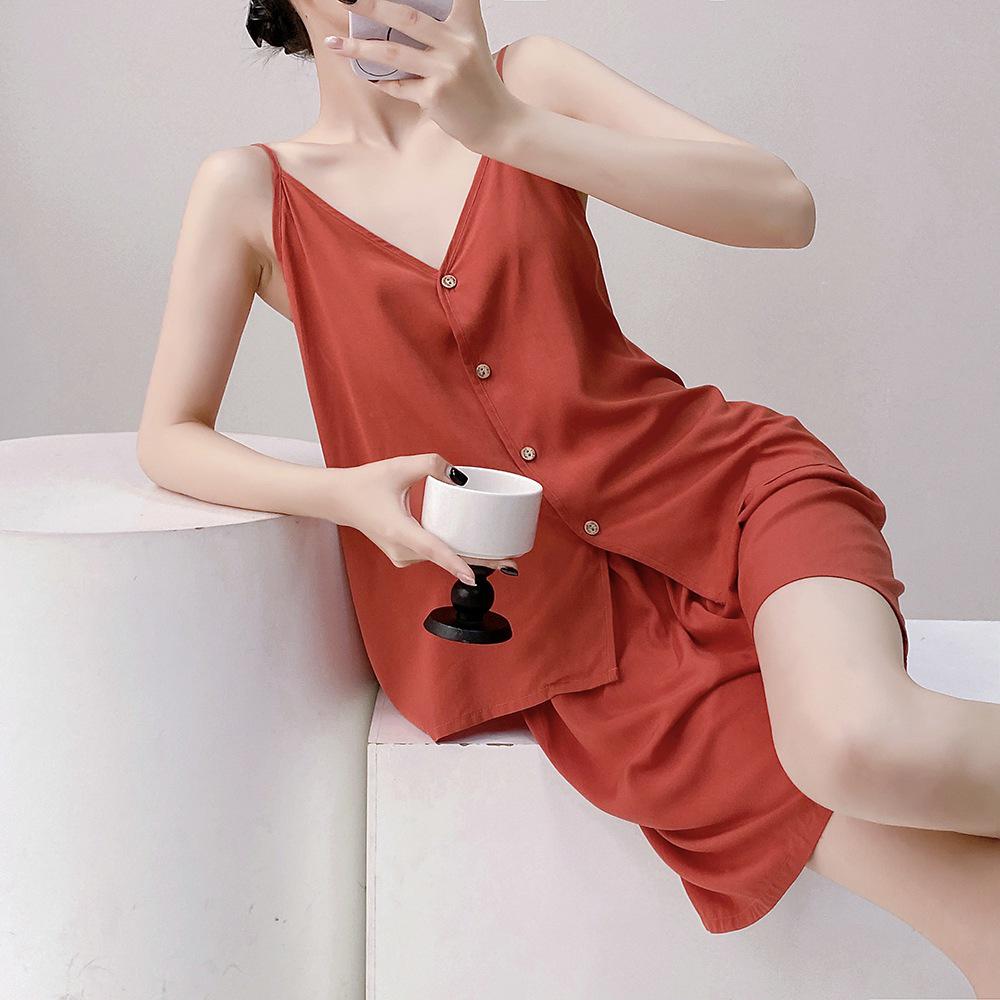 Neo-Chinese Cotton Silk Camisole Pajama Set for Women - Summer 2025 Beach Style