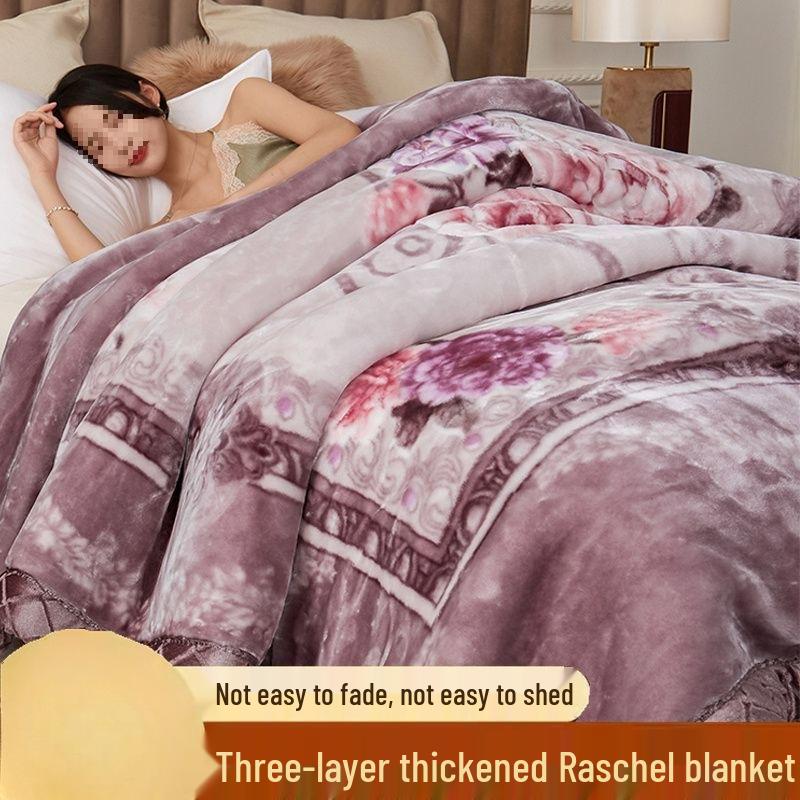 G5Z Double Layer Winter Blanket: Thick Flocked Raschel & Milk Fleece for Cozy Naps.