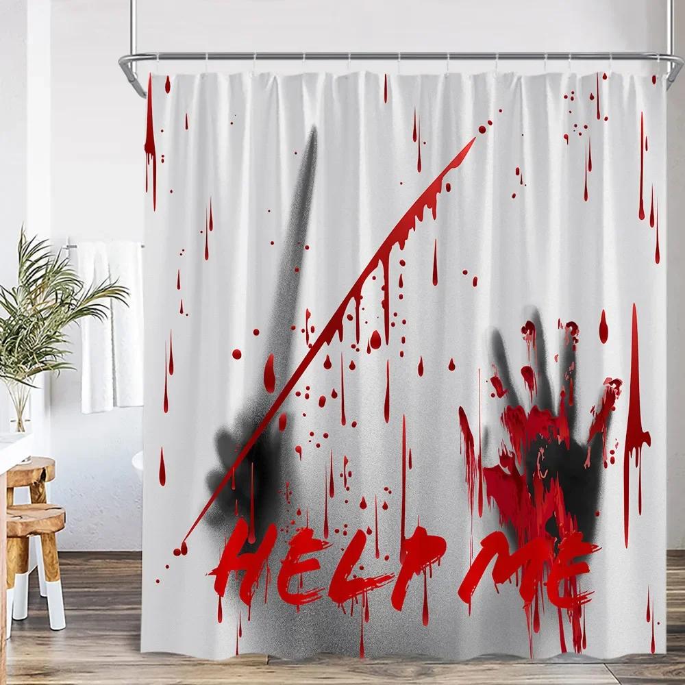 Bloody Handprints Halloween Blood Drops Help Me Shower Curtain Horror Bathroom Decoration Shower Curtain