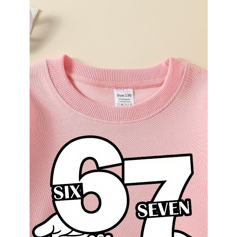 Kids Sweatshirt,Crew Neck Fashion Top, Fun "Six Seven Hands" Patterned Sweatshirt, for Everyday Casual Wear, Perfect for All Kinds of Daily Outfits