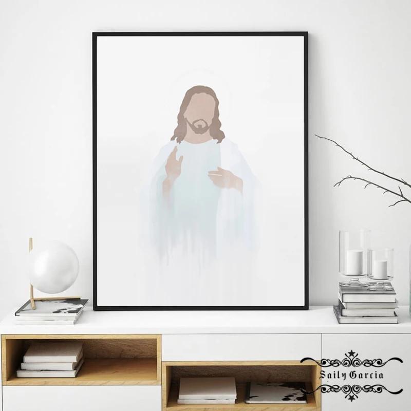 Peinture sur toile de la vierge marie, jésus, imprimés de Religion chrétienne, affiche bleue aquarelle, images minimalistes pour décor artistique mural de maison