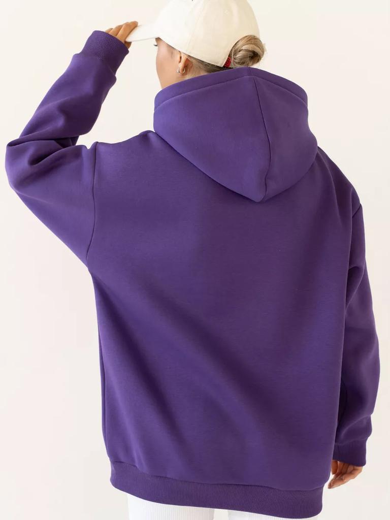 Women's Solid Long Sleeve Pocket Hoodie Sweatshirt Casual Loose Sportswear