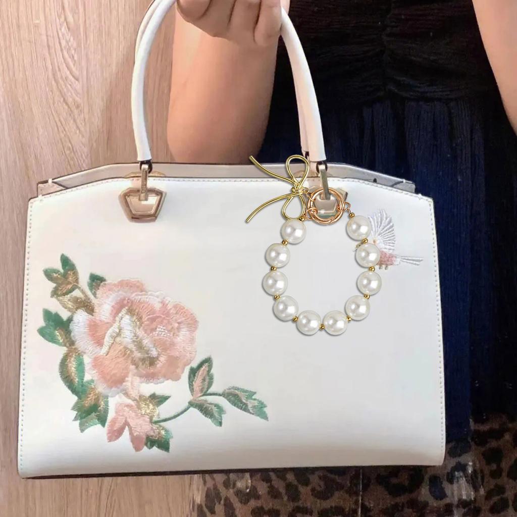 Delicate Keychain with Beaded Bowknot Phone Charm Unique Keyring Bag Pendant for Car Key Wallet Backpack Purse