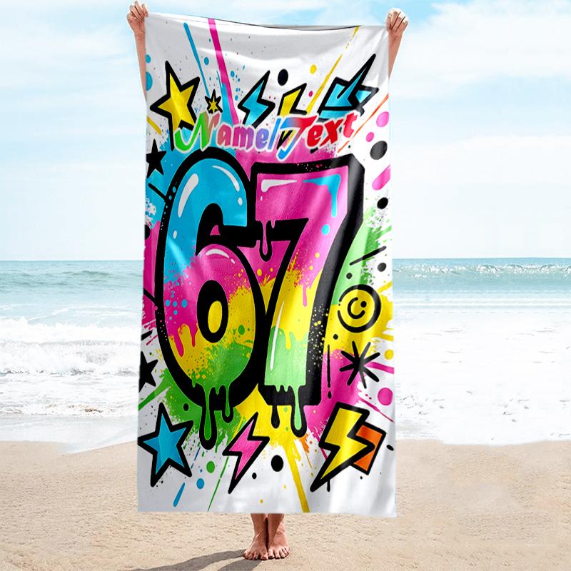 1PC Custom Name Colorful Graffiti Art Beach Towel Highly Absorbent And Sand-Resistant Towel for Swimming, Pool, Yoga, And Travel Lightweight