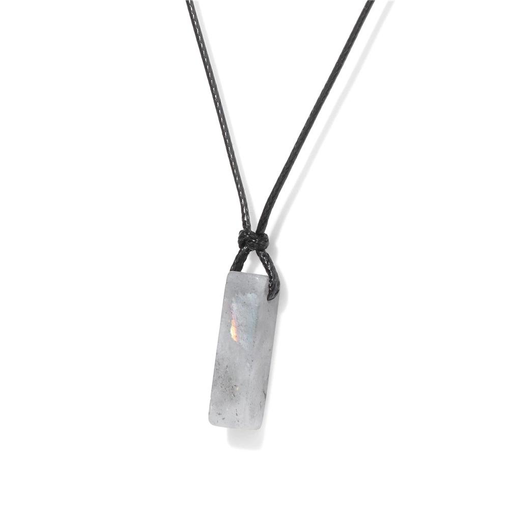 Rechteckige Naturstein-Halsketten für Damen Dalmatien-Obsidian-Anhänger-Halsketten Schwarze Lederkette Herren Modeschmuck Geschenk