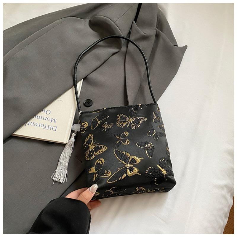 New Chinese Style Butterfly Embroidery Handbag Bag Women's New Trendy Fashion Niche Underarm Bag National Feng Shui Bucket Bag
