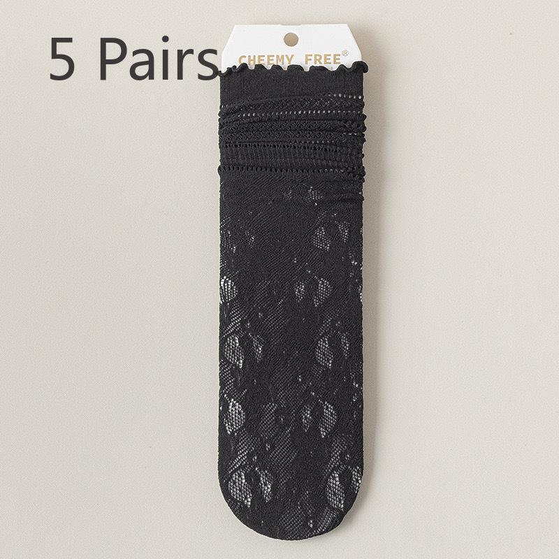 

5 Pairs of Women s Summer Thin Lace Lace Hollow Pile Socks 5 Pairs чёрный