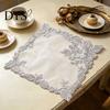 Photography Background Props Square Lace Placemat for Dining Table, Embroidered Mesh Heat Resistant Table Delicate Runners Mat, Retro Floral