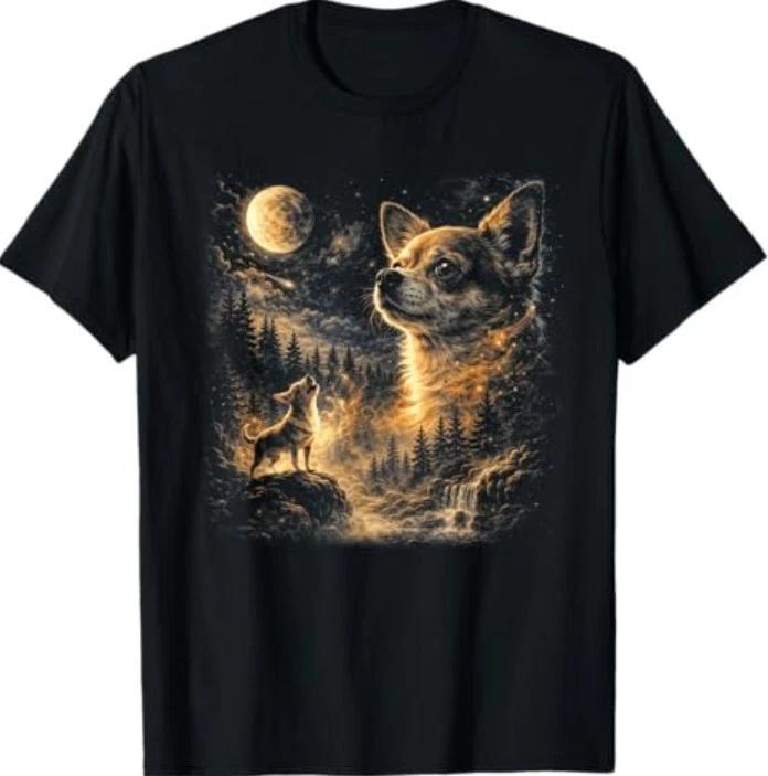 Chihuahua Howling to The Moon Vintage 90s Retro Animal T-Shirt 4XL