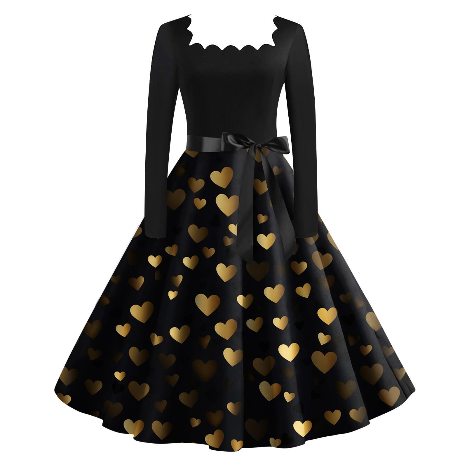 Женское винтажное классическое платье с длинным рукавом и принтом ко Дню святого Валентина — фото 3