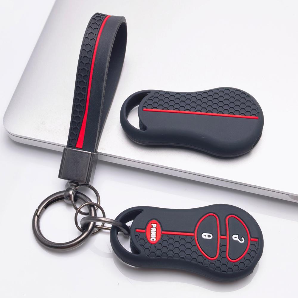 Key Fob Cover for Jeep Cherokee Durango Grand Liberty Dakota Caravan with Keychain Anti-Scratch Surface Shockproof Structure Soft Grip Texture