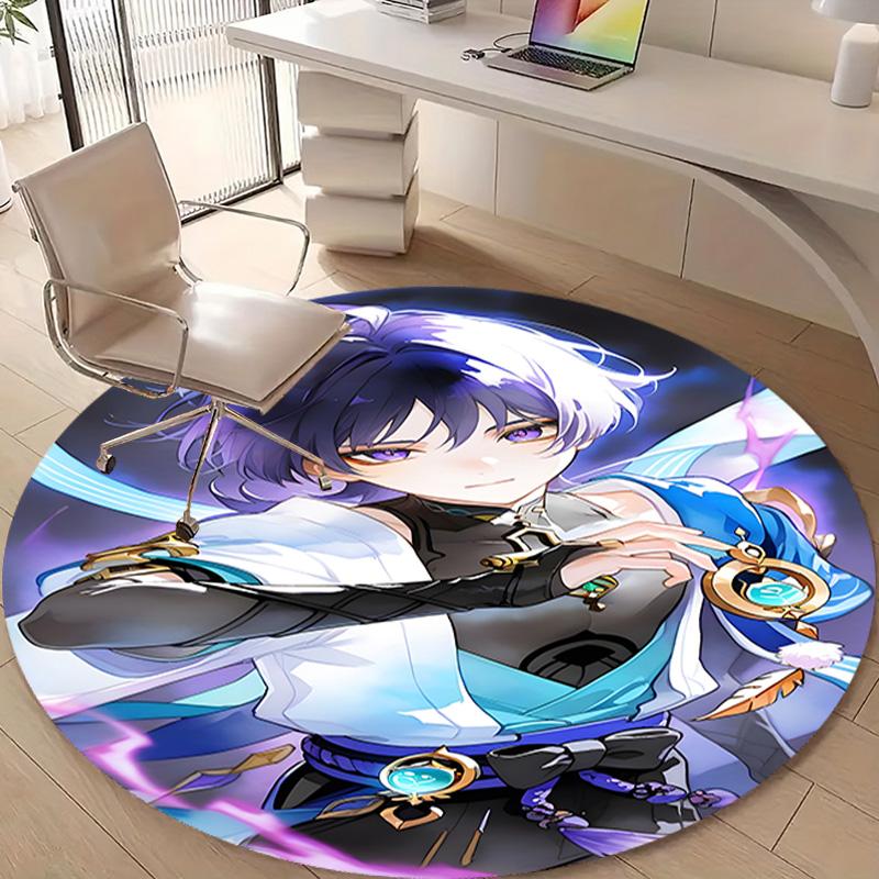 1pc Genshin Impact Wanderer2 Design Printed Area Round Carpet for Bedroom Living Room Home Decor Rugs Mat Non Slip Mat Rug for Bedside