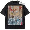 T Shirt Sports T Shirt Short Sleeve T Shirt Beige Unisex Pure Cotton Washed Vintage Japanese Art Pokemon Ho Oh and Lugia Print