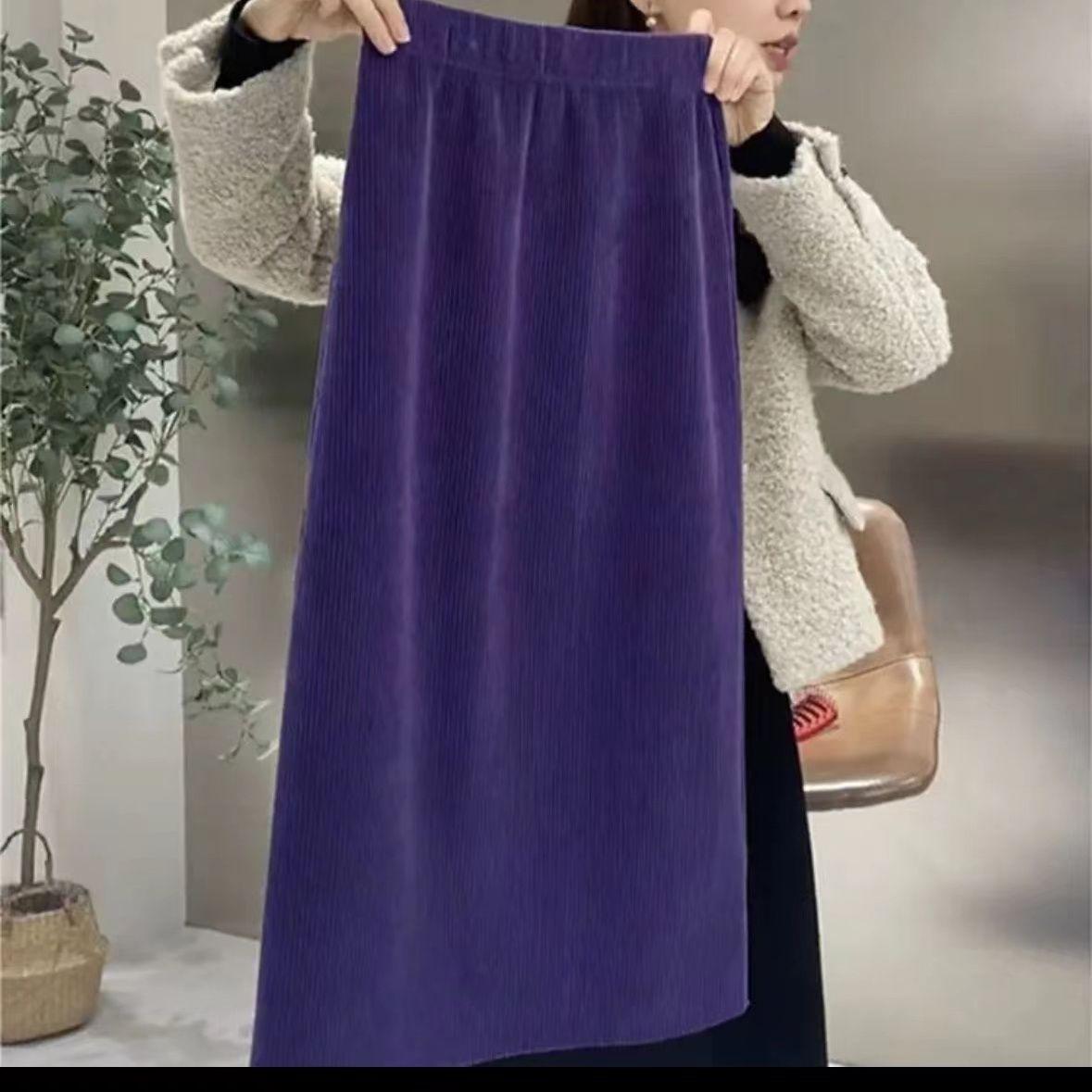 

Зимняя юбка с высокой посадкой, облегающая бедра, вельветовая юбка миди с разрезом для женщин S фиолетовый