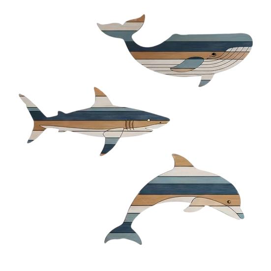 Шт. Деревянная Рыба Настенный Декор Рустик Акула-кит Дельфин Пляж Прибрежная Стена