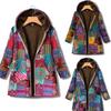 New Autumn Winter Women's Vintage Cotton Linen Coat, Thickened Zip-Up Hooded Jacket with Pockets and Floral Print