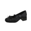 New Coarse Heel Shoes for Women Square Head Shallow Mouth Butterfly Knot Cloth Line with Anti-slip Wear-resistant Heel Shoes
