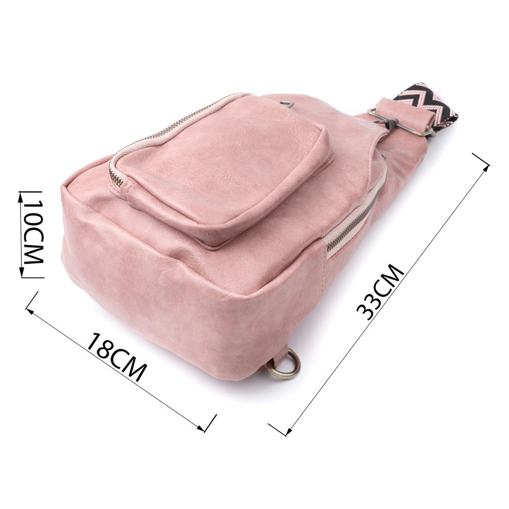 Women's Bag with an Accent On a Textile Strap Made of Smooth Eco-leather VINTAGE Bag 22772 Pink