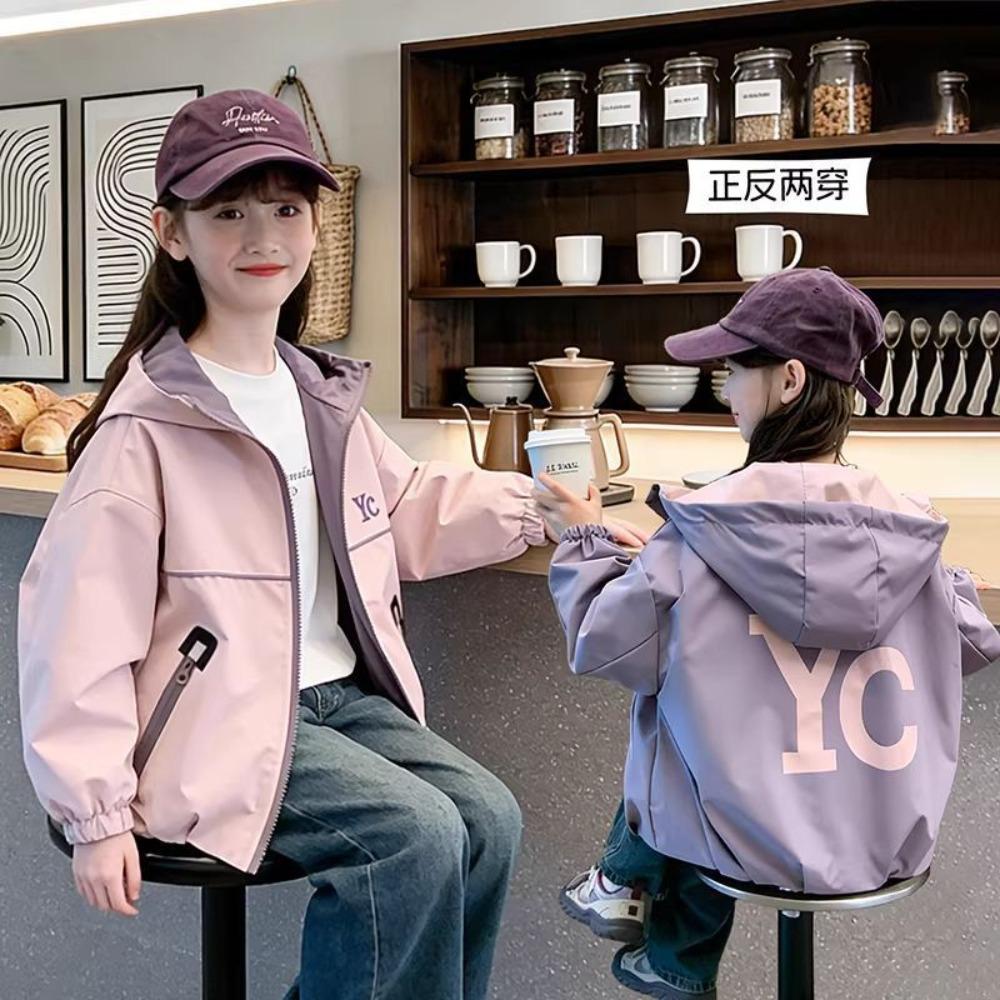 Giacca Reversibile per Bambina Primavera Autunno Moda Bambini Top Giacca a Vento con Cappuccio per Bambini Grandi Cappotto da Esterno