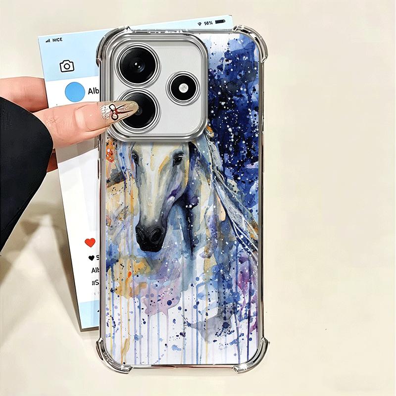 Oil Painting Horse Plating Phone Case For Xiaomi Poco X5 X6 X7 X8 Pro Max F8 Ultra F7 M8 M7 M5S Redmi 15C 15 14C 13C 13 X3 12C F