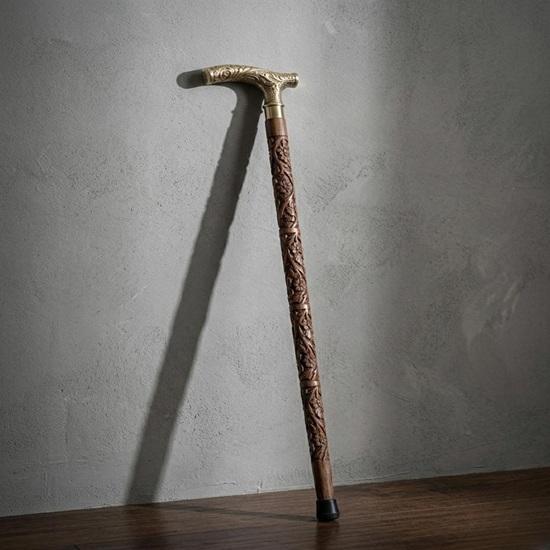 Hand Carved Wooden Walking Cane, Engraved Brass Handle, Detachable Walking Stick