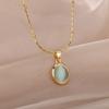 Fashion Stone Opal Oval Necklace For Women Stainless Steel Gold Color Oval Stone Pendant Necklace Wedding Aesthetic Jewelry Gift