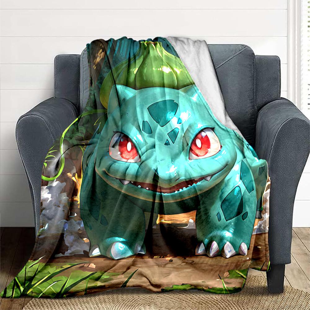 1 szt. Bulbasaur, Koc Pokémon Lekki Koc Flanelowy Koc Rzutowy Na Sofę, Łóżko, Podróż, Kemping, Salon, Biuro, Kanapę