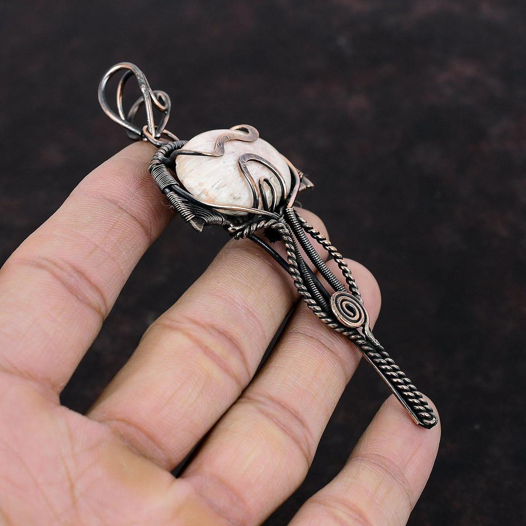 Scolecite Pendant Copper Wire Wrapped Pendant Scolecite Jewelry Handmade Copper Pendant Natural Gemstone Jewelry Wire Wrap Pendant For Gift