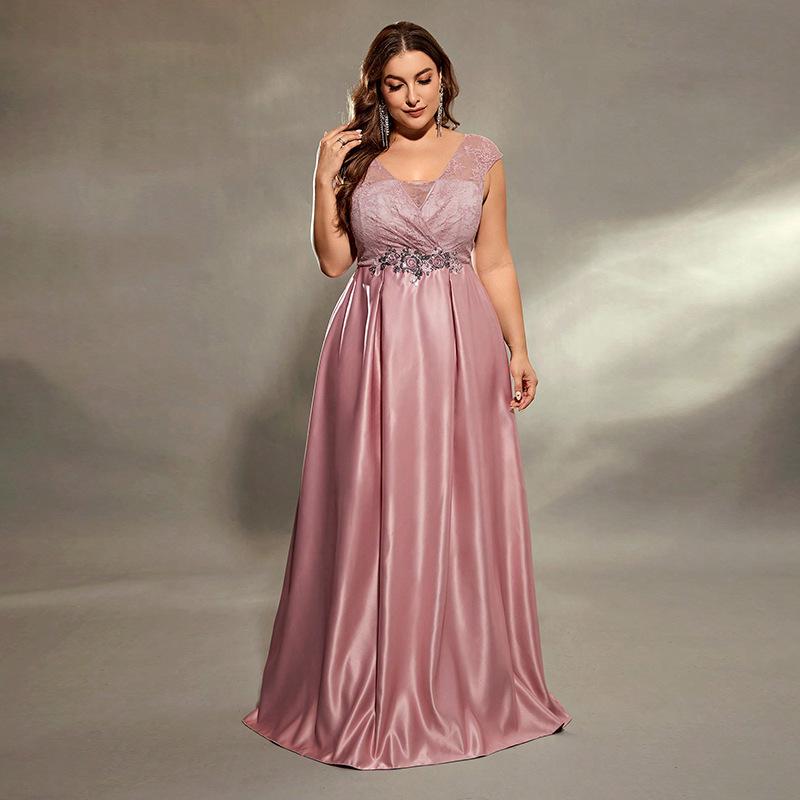 Plus Size Solid Color Sexy Long Evening Dress for Birthday Party