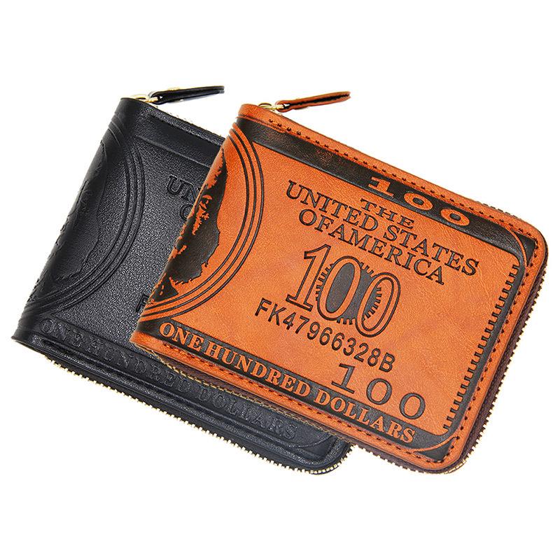 Men's Short Zipper Bi-fold Wallet with Dollar Print Pattern