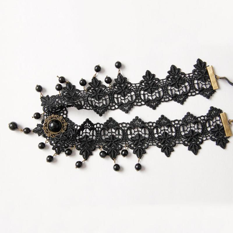 Beads Black Hairbands For Women Girls Neo-Gothic Flower Lace Tiara Headdress Female Halloween Party Fashion Noble Jewelry
