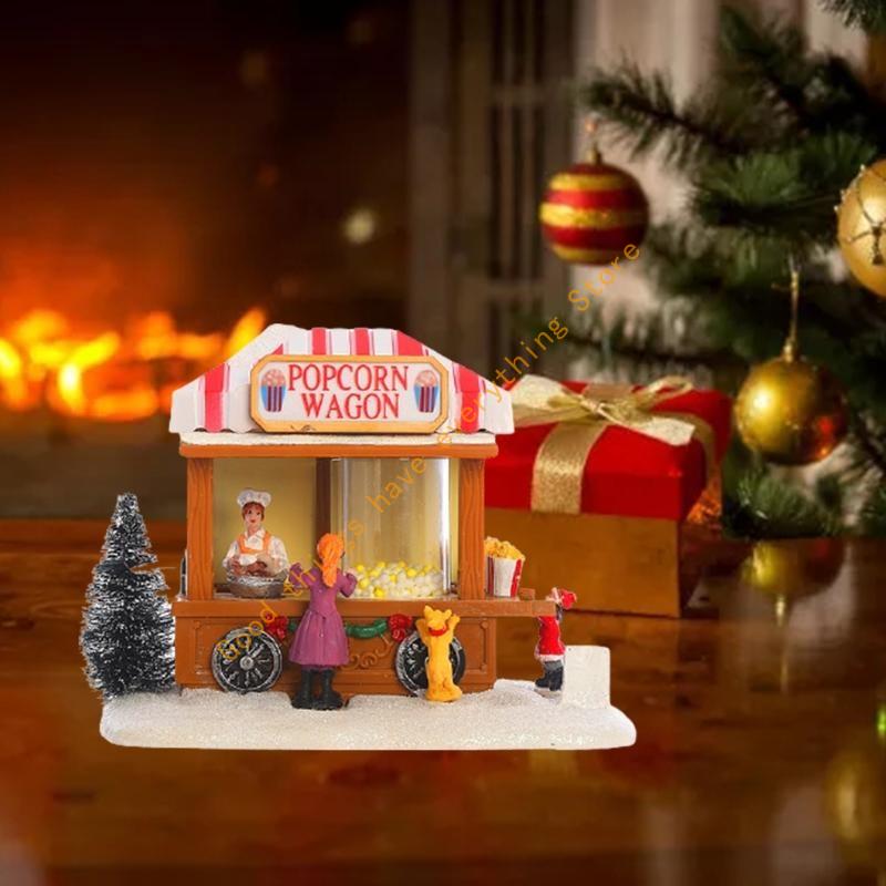 

Christmas LED Lighted House Resin Wagon Ornament Musical Animated Dining Car Village Scene Xmas Holiday Party 55KF CN