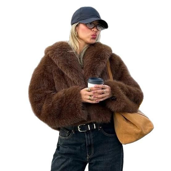 Ins style European and American fox fur jacket women's short autumn and winter imitation fur jacket light versatile plush women's clothing