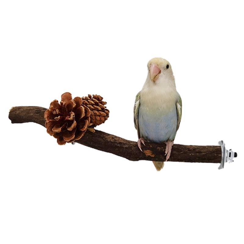 Bird Perch Stand Natural Wood Standing Climbing Tree Wine with Pine Cones Paw Grinding Toys for Birds Cage Accessories