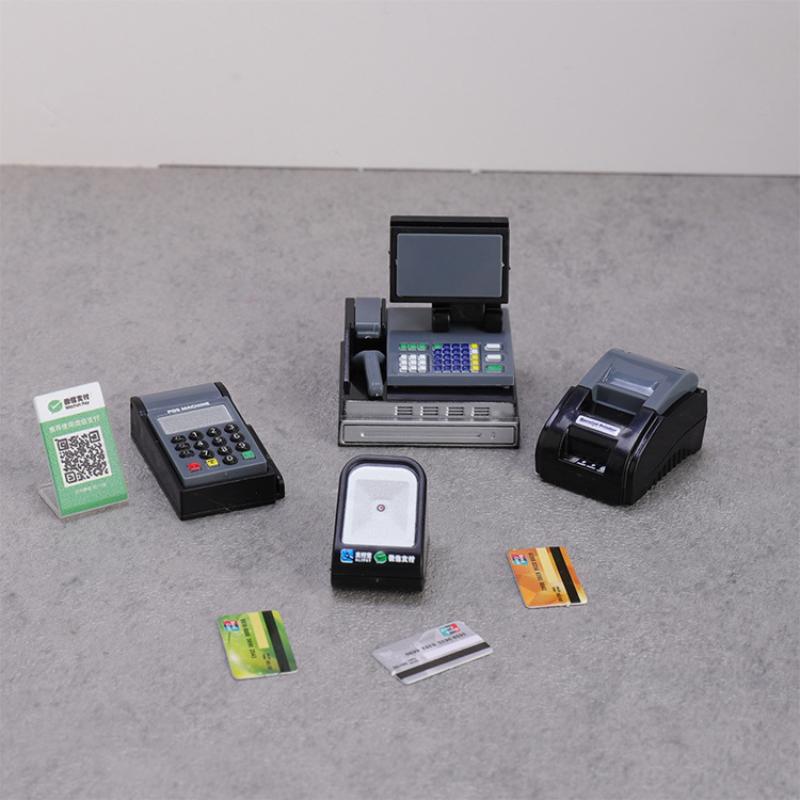 1 Set Plastic Collectible Fashion Figurines Mini Supermarket Cash Register & Pos Machine Kit Home Indoor Decor For All Room Type