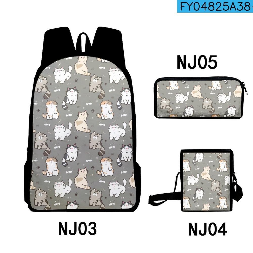 alla moda Popolare Divertente Gatti Freschi Stampa 3D 3pz/Set zaini per studenti Zaino per laptop Zaino Borsa a tracolla inclinata Astuccio
