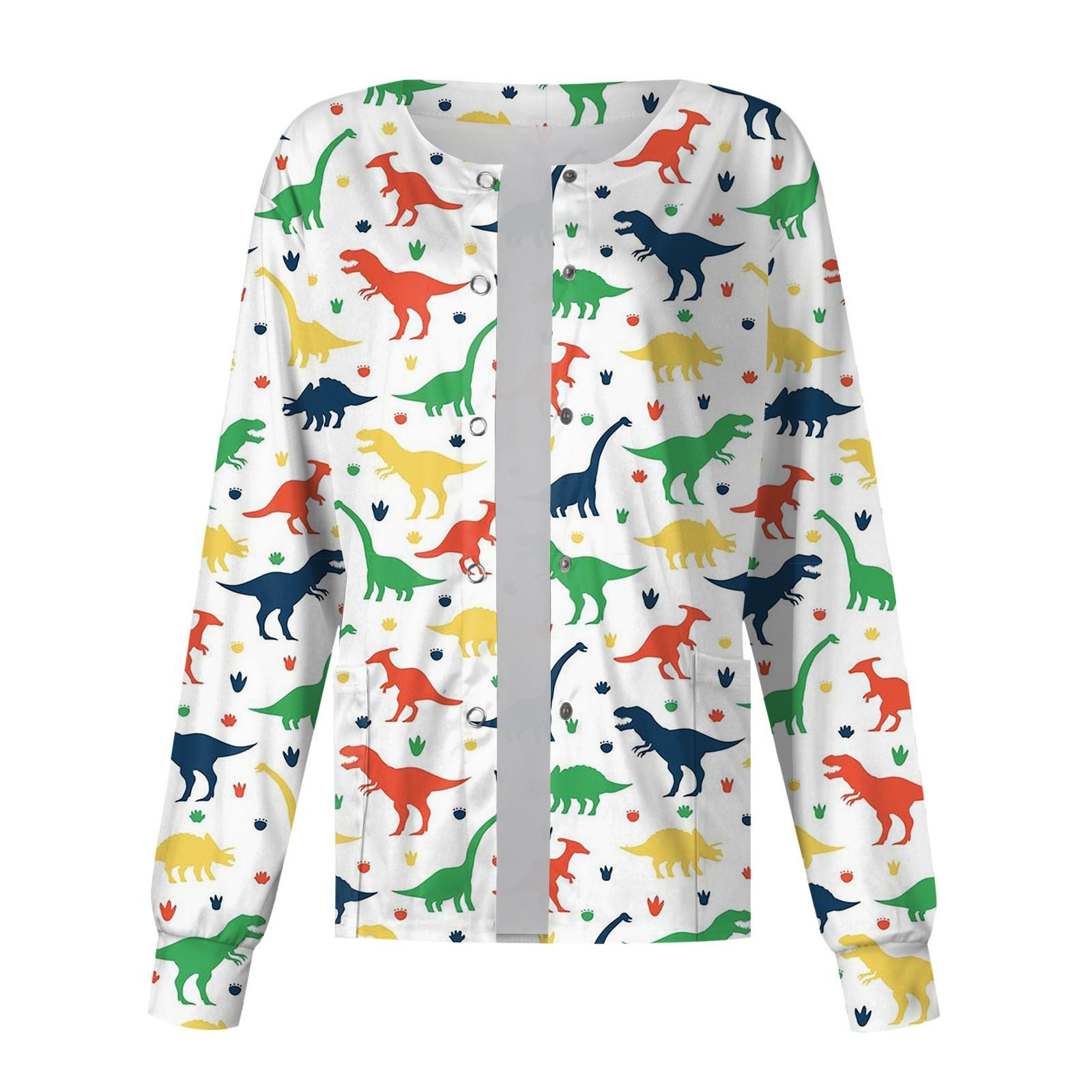 Женский однобортный защитный комбинезон с длинным рукавом и рисунком динозавра — фото 7