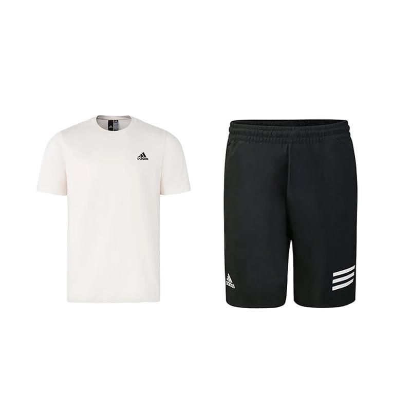 

Adidas Solid Color Logo Print Round Neck Comfortable Short Sleeve Striped Casual Sports Suit Unisex suit IT4332+GL5411 XS